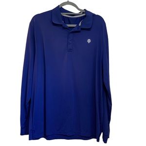 Coolibar Blue Long Sleeved Polo Sun Protection UPF 50 Shirt sz L